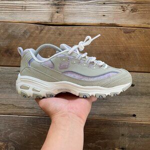 Women Skechers D Lites Grey Purple Shoes Sneakers